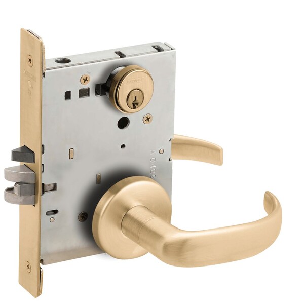 Schlage Grade 1 Entrance Office Mortise Lock, Conventional Cylinder, S123 Keyway, 17 Lever, B Rose, Satin Br L9050P 17B 606 - main